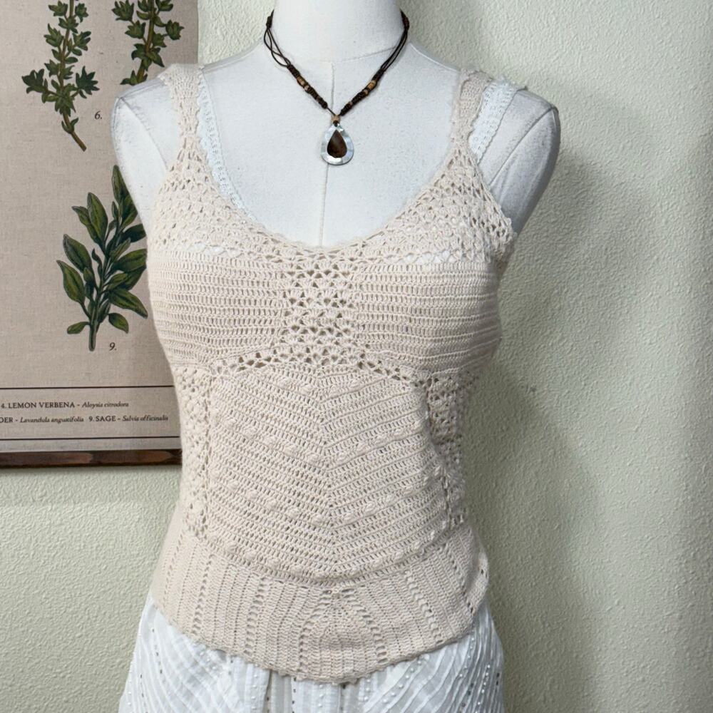 90s Y2k Crochet Top Cottage Prairie Hippie Coastal Grandma Cowgirl Festival S